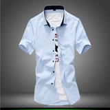 杰克琼斯夏季短袖衬衫男装纯色韩版修身款商务休闲青年衬衣