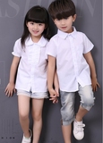 女童白衬衫长袖纯棉白色衬衣短袖夏款韩版儿童学生装打底表演校服