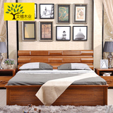 虎斑木实木床1.8米现代中式双人床大床气压高箱体储物1.5家具婚床