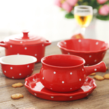 波点创意5件套装 陶瓷可爱碗日式情侣碗盘子个性早餐碗盘烘焙餐具