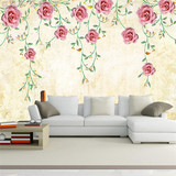 3D立体整张复古玫瑰藤蔓花卉暖色壁纸壁画 客厅卧室电视背景墙纸