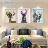 美式动物鹿装饰画欧式现代简约三联餐厅壁画卧室挂画沙发背景墙画
