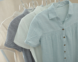 出口订单 夏季女式全棉单排扣文艺范女式衬衫 短袖百搭上衣WL-591