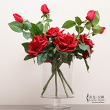 洛克安娜 欧式美式2头红色玫瑰花仿真花束白色假花装饰花手感绢花