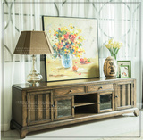 YS美式乡村实木做旧电视柜 新古典简欧复古客厅装饰柜高档家具