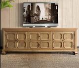 法式复古做旧原木电视柜美式乡村实木电视柜风华白橡木客厅家具