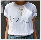 2016夏季新款恶搞性感大胸MM印花显胸大短袖圆领修身T恤 女装欧美