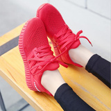 运动鞋女韩版软底透气红色青年学生轻便防滑系带网面健身跑步鞋
