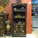 泰国进口家具  彩色雕花藤皮展示架 书架 书柜 东南亚风格储物柜