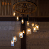 美式简约复古个性酒店工程餐厅客厅蝴蝶玻璃瓶子创意实木车轮吊灯