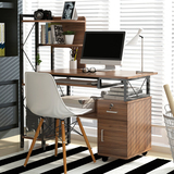 台式电脑桌简约现代笔记本带书架组合办公桌大空间家用写字台书桌