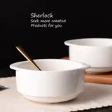 Sherlock素瓷纯白 陶瓷碗 双耳烤碗盅 儿童宝宝辅食碗 米饭小汤碗