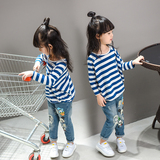 女童秋装2016新款韩版儿童女宝宝春秋款长袖打底衫条纹蝙蝠衫t恤