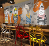大型壁画英伦抽象动物咖啡厅酒吧餐厅网吧3D背景墙壁纸工装墙纸