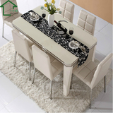 时尚现代白烤漆餐桌钢化玻璃长方形餐台配椅子1.4米1.6米餐厅饭桌