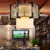 现代中式吊灯实木中国风仿古餐厅客厅灯具圆形茶楼包厢羊皮吊灯