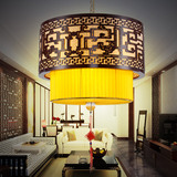 厂家直销古典中式艺术实木圆形单个小吊灯仿古木质客厅餐厅卧室灯