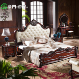 欧式新古典床 美式乡村实木双人床 法式深色家具橡木1.5 1.8米