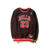 美式复古芝加哥公牛篮球运动外套乔丹23号竖条黑红卫衣男女WY491