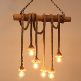 美式乡村复古工业竹筒麻绳吊灯创意酒吧台卧室咖啡管餐厅个性吊灯