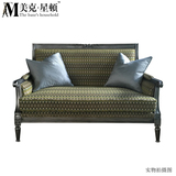 美式全实木雕花双人沙发 欧式仿古银色做旧布艺沙发客厅家具定制