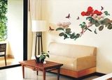 中国风古典复古可移除防水墙贴背景餐厅床头沙发装饰贴画国画牡丹