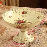 欧式高脚大号陶瓷水果盘奢华高档创意客厅果盆欧美式餐桌茶几摆件