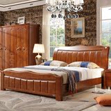 高档现代中式实木床 1.8米双人实木大床 1.5橡胶木床高箱储物床