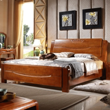 实木床1.8米 简约现代中式储物橡木床 1.5米全实木双人床婚床高箱