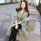 2016春季新款韩版中长款双排扣风衣女大码显瘦直筒纯棉系带外套潮