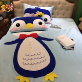 英国外贸纯棉儿童床上四件套 北欧企鹅卡通60S贡缎儿童床上用品
