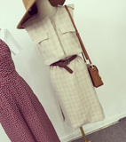 MISS LUCY夏季新款韩国优雅气质格子开叉系腰带显瘦连衣裙中长款