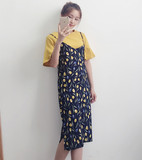 MISS LUCY韩国小清新花朵开叉吊带连衣裙+喇叭袖T恤两件套裙女夏