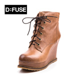 Dfuse迪芙斯 新品牛皮马丁靴高跟短靴坡跟巴洛克女鞋 4241-0181