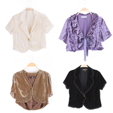 2016春装新款日本外贸原单女装丝绒短袖外套女 丝绒小西装纯色