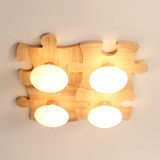 创意DIY实木吸顶灯北欧宜家原木客厅卧室儿童房简约个性拼图顶灯