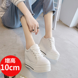 2016韩版夏季新款内增高10cm厚底帆布鞋 松糕学生低帮休闲女板鞋