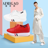 AIMIGAO爱米高2016秋季新品内增高圆头女鞋经典系带小白鞋女