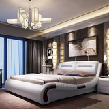 现代简约真皮床双人床1.8米卧室家具小户型皮床婚床皮艺床软床
