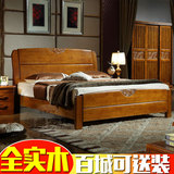 全实木床纯中式橡木床1.5米1.8m双人床婚床家具气压储物高箱大床