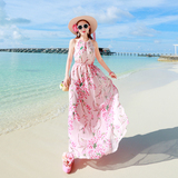 仙女长裙夏季海边出游旅行沙滩裙波西米亚高领梅花碎花无袖连衣裙