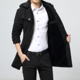 冬季男士风衣韩版修身型大码外套男加绒加厚中长款羊毛呢大衣 潮