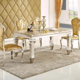 大理石餐桌 现代简约长方形不锈钢餐桌 小户型6人餐桌椅组合