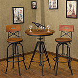 美式工业风loft家具 实木餐桌复古铁艺酒吧台咖啡厅餐桌椅小圆桌