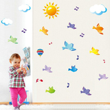 幼儿园教室外墙装饰画防水墙贴 儿童房卧室客厅贴纸小鸟太阳云朵