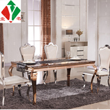 不锈钢餐桌饭桌金色 大理石钢化玻璃面后现代简约欧式餐桌椅组合