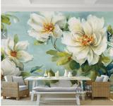复古时尚怀旧素雅手绘花卉牡丹油画欧式墙纸客厅卧室无缝壁画纸