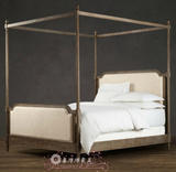 高档 出口外贸现代美式实木床1.8米 法式风格复古橡木床 别墅家具