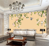 新中式高清欧式手绘花鸟电视沙发背景墙壁纸 墙纸 无缝大型壁画