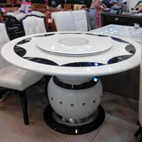 大理石餐桌圆桌椅组合韩式白色饭桌带转盘实木橡木皮椅天猫家具